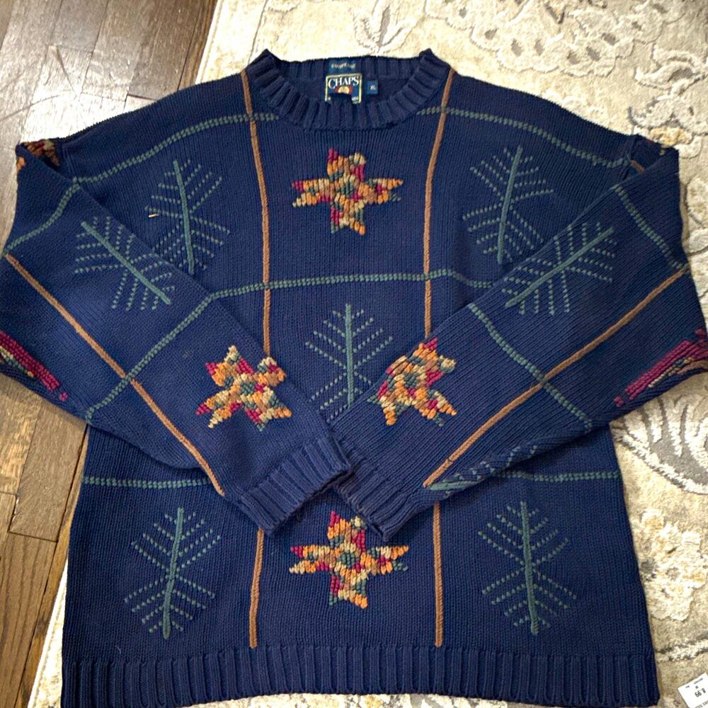 Vintage Rare Chaps HandFrame Ralph Lauren Men’s 100% Cotton Knit Navy Sweater XL